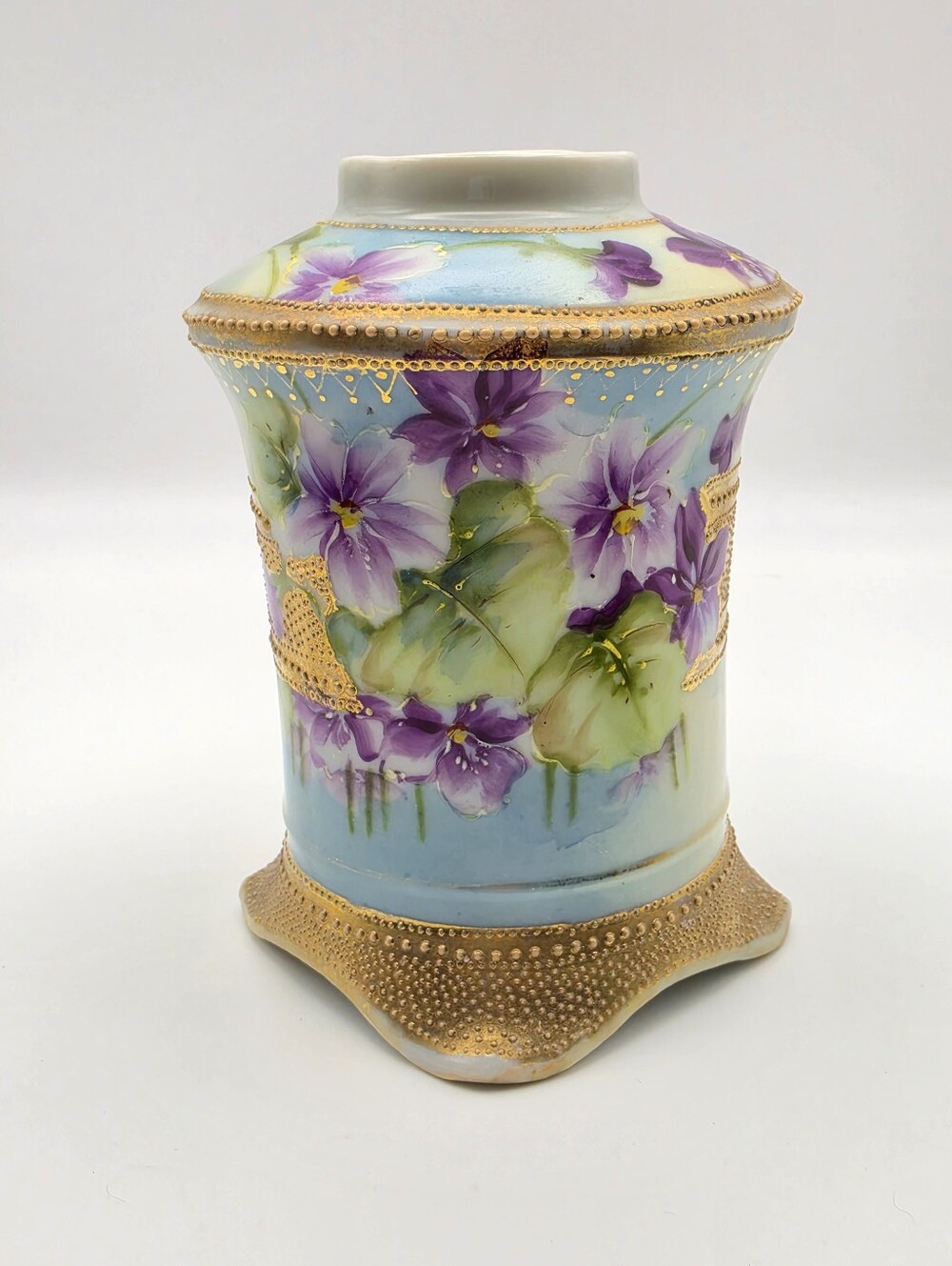 Antique 1891-1911 Nippon Moriage Porcelain Vase Hand Painted Violets